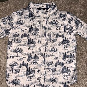 Janie and Jack Cream Shirt with Navy Forest Print